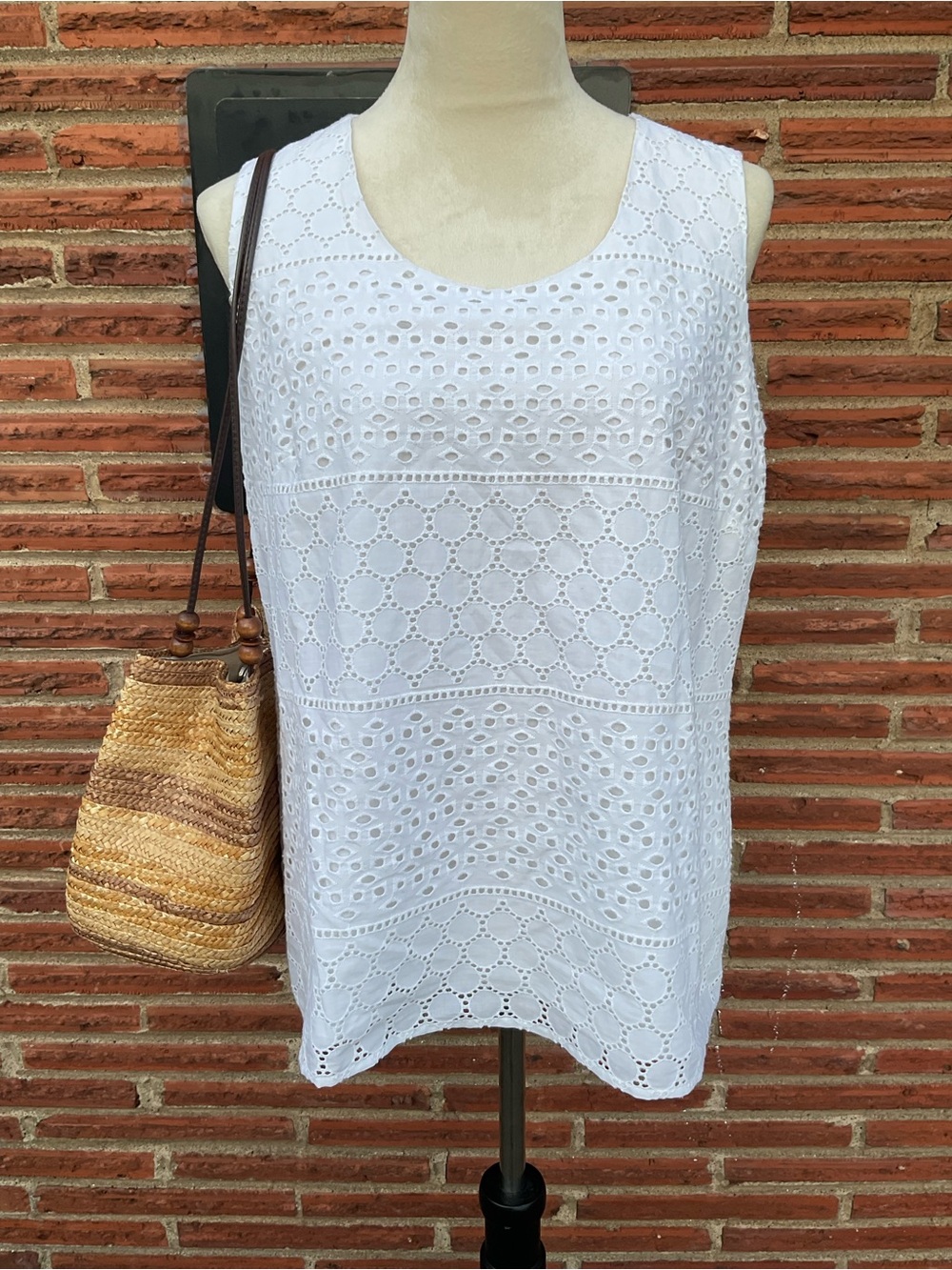💐Beachy Boho Coldwater Creek 100% Cotton Embroidered Eyelet Tunic Top Size Med